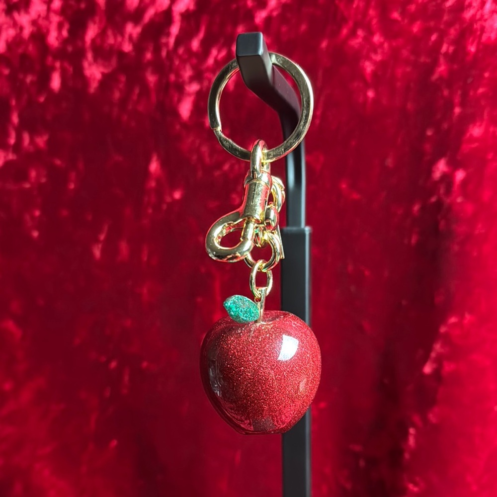 Red Apple Keychain with Gold Accents